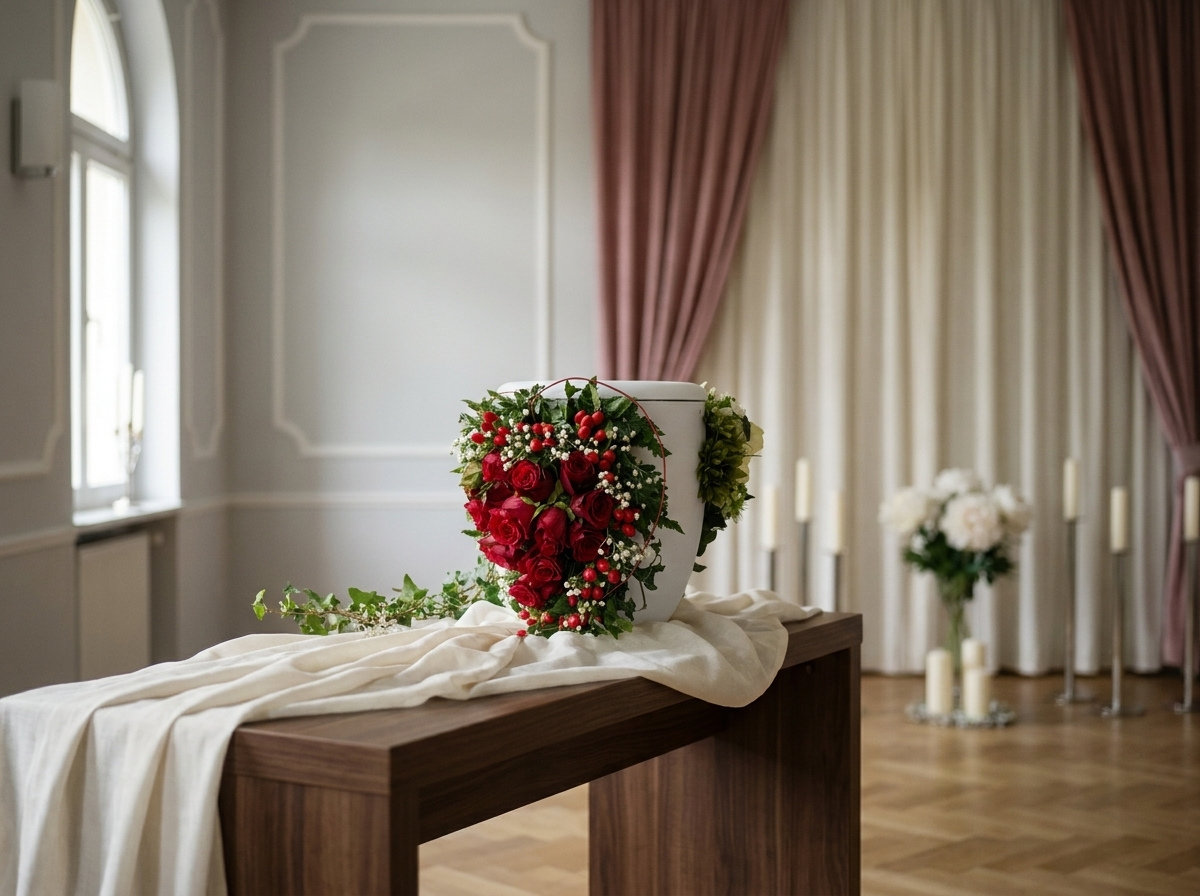Rote Rosen im Abschiedsraum
